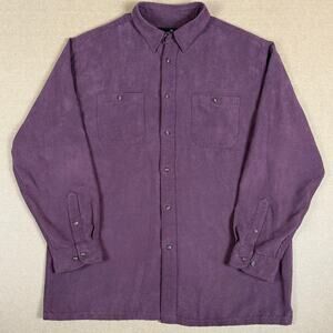 Vintage 90s Purple Burgundy Faux Suede Button Up Oversized Shirt Size Large